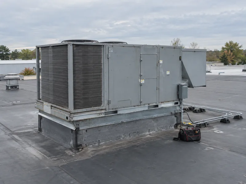 Service illustration of a commercial rooftop HVAC system