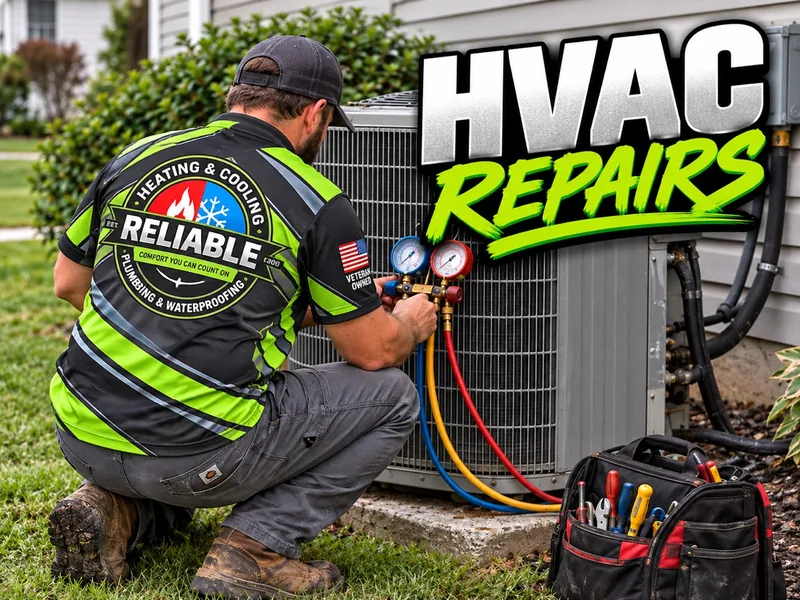 Client-provided HVAC repairs artwork with a Reliable uniformed technician