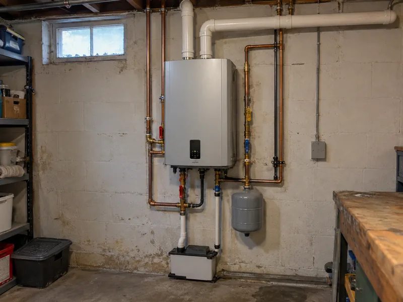 Service illustration of an installed tankless water heater